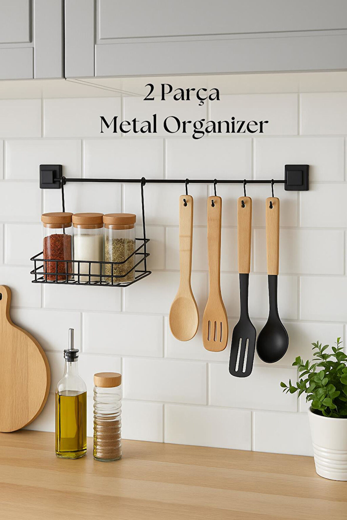 2 Parça Metal Askılı Mutfak Organizeri & Mutfak Rafı & Sepet