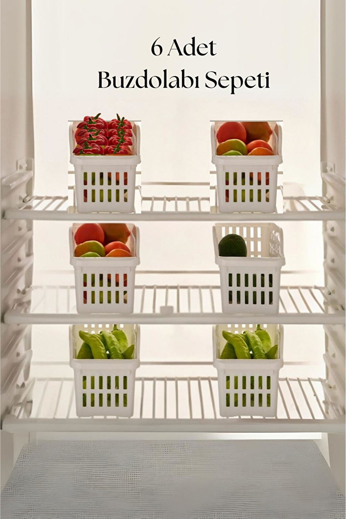 6’lı Buzdolabı Organizeri Düzenleyici Çok Amaçlı Dolap Düzenleyici Beyaz 12x30x14 cm