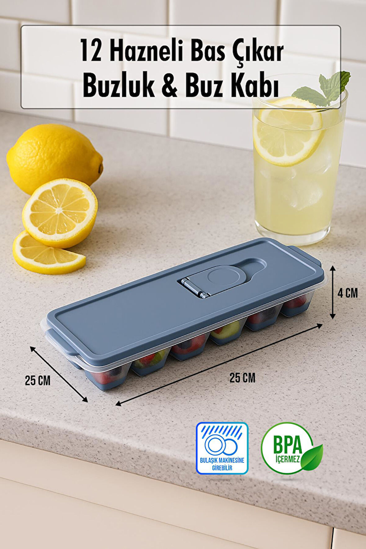 12 Hazneli Bas Çıkar Buzluk & Buz Kabı Yeşil