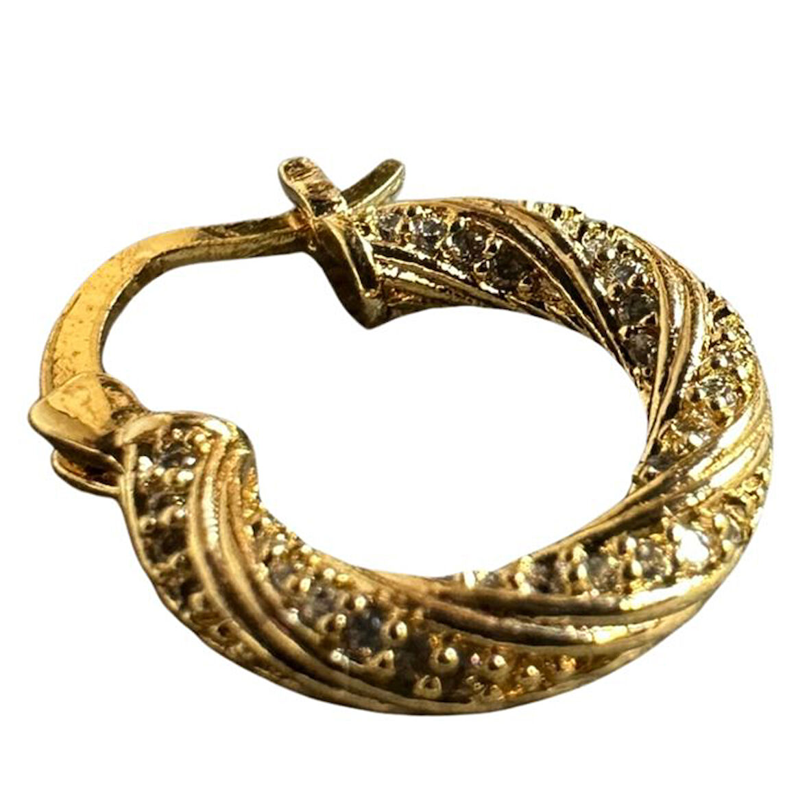 Uretti - İREM 3914 Minimal Burgulu Taşlı Çelik Halka Küpe