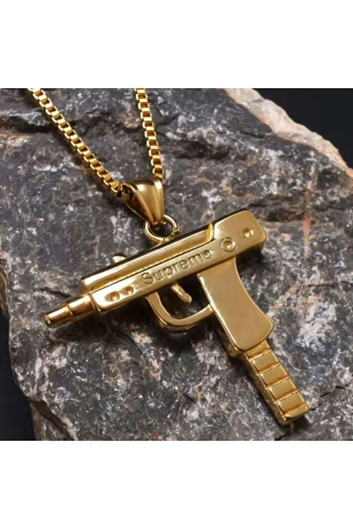 Ottoman Altın Rengi Çelik Uzi Erkek Kolye Zincir