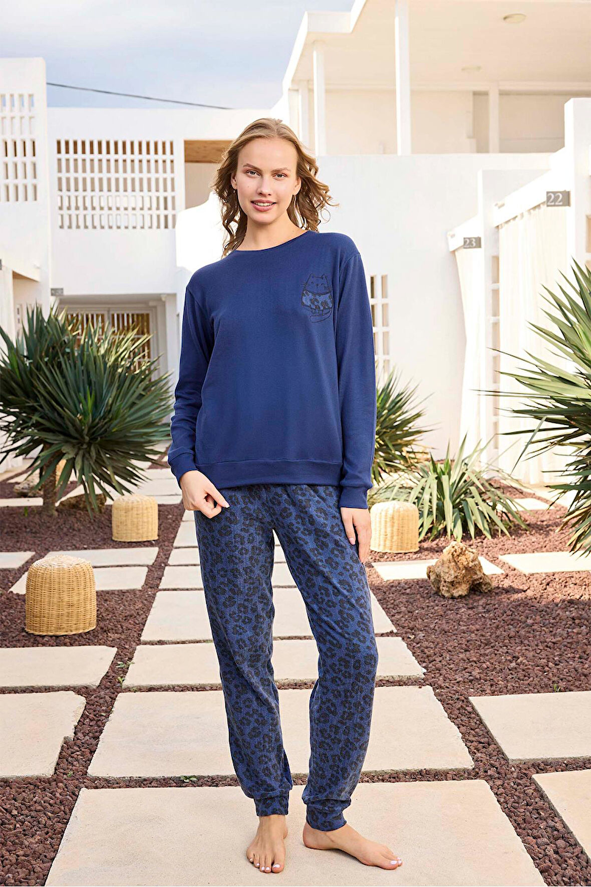 Aydoğan Kadın Asya Termal Leopar Lacivert Pijama Takım 0491