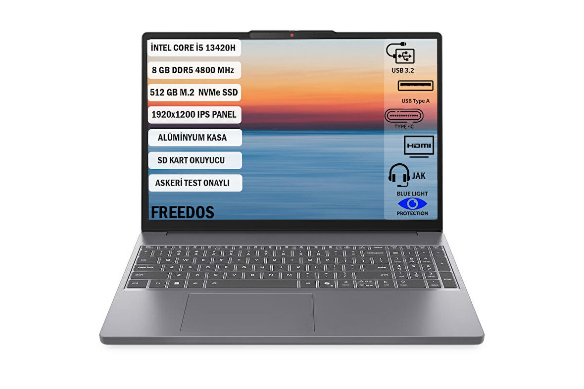 Lenovo Ideapad Slim 3 Intel Core i5 13420H 8GB 512GB SSD Freedos 15.3" WUXGA Bilgisayar 83K1004ETR