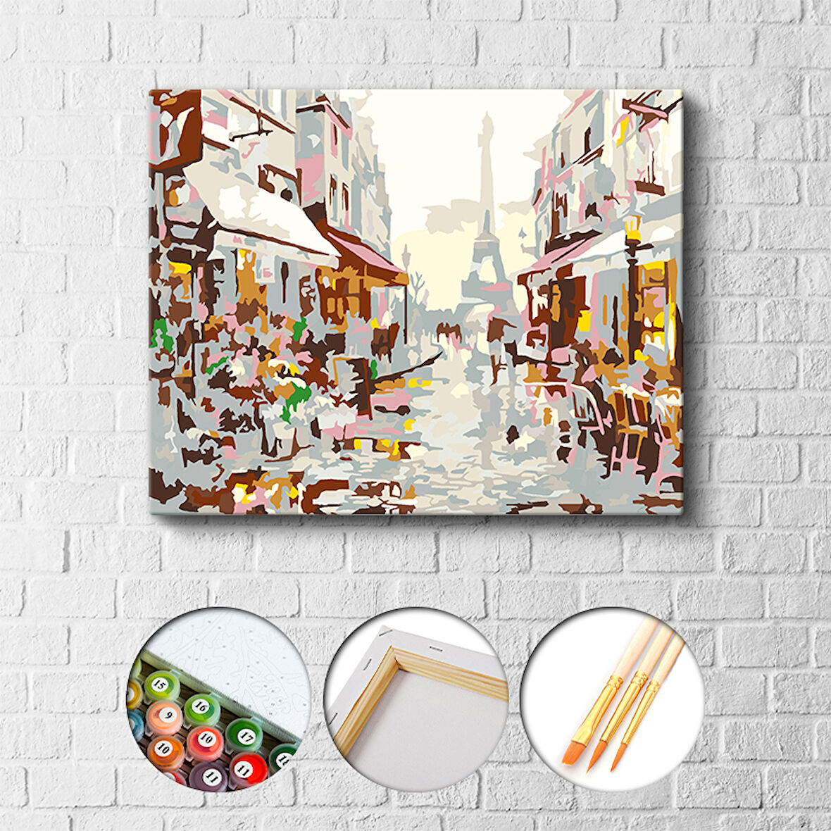 Sayılarla Boyama Tuval Seti - Fırça Boya Dahil 40 x 50 Cm Çıtalı - Paris Sokağı