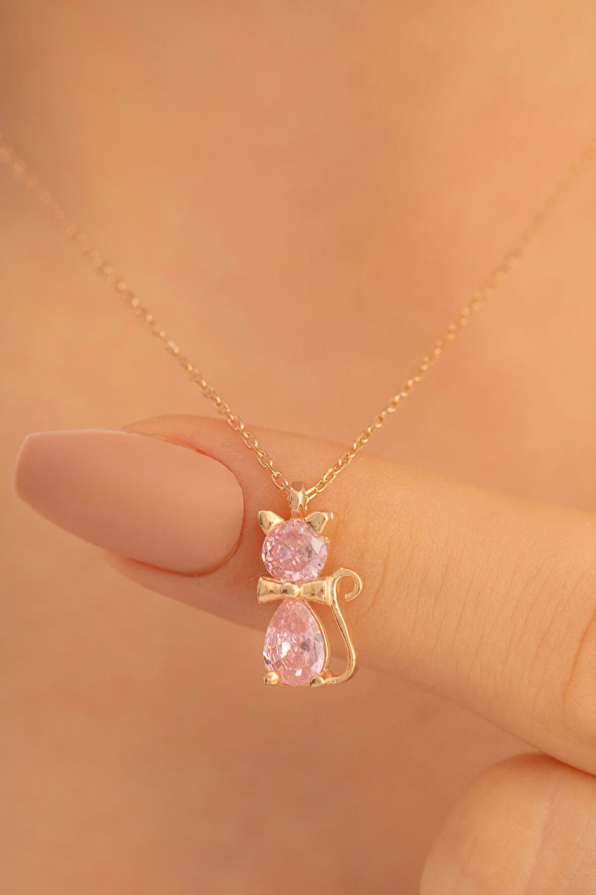 Kadın Gümüş Kolye - Papyonlu Kedi Motifli Gümüş Kolye