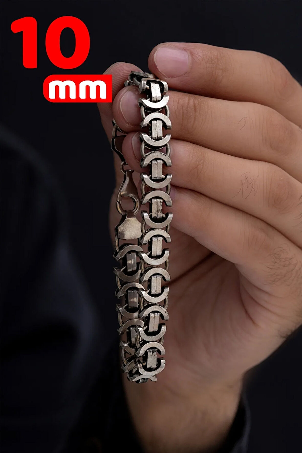 Erkek Gümüş Bileklik - 925 Ayar Gümüş Erkek Bileklik Künye Oksitli Euro Kral Model