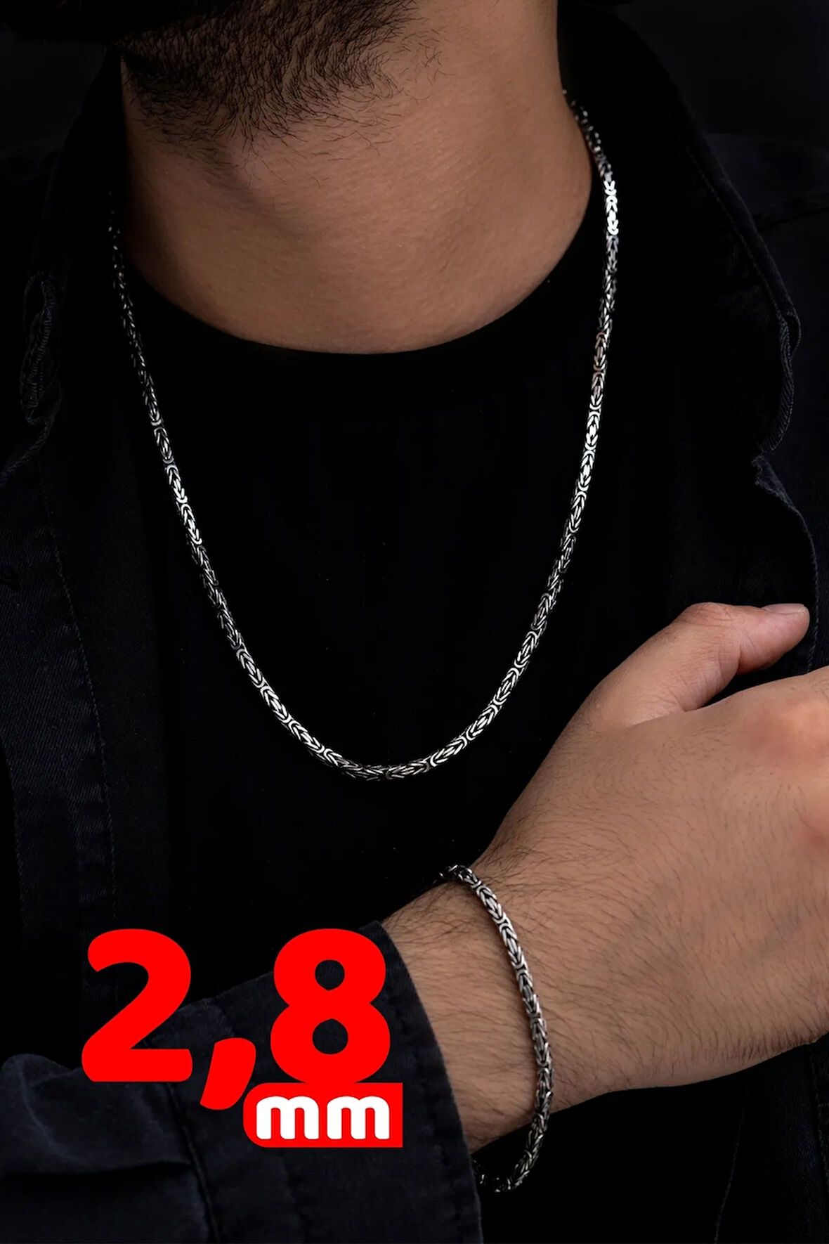 Erkek Gümüş Kolye Bileklik Set - 925 Ayar Gümüş Kare Kral Model Set