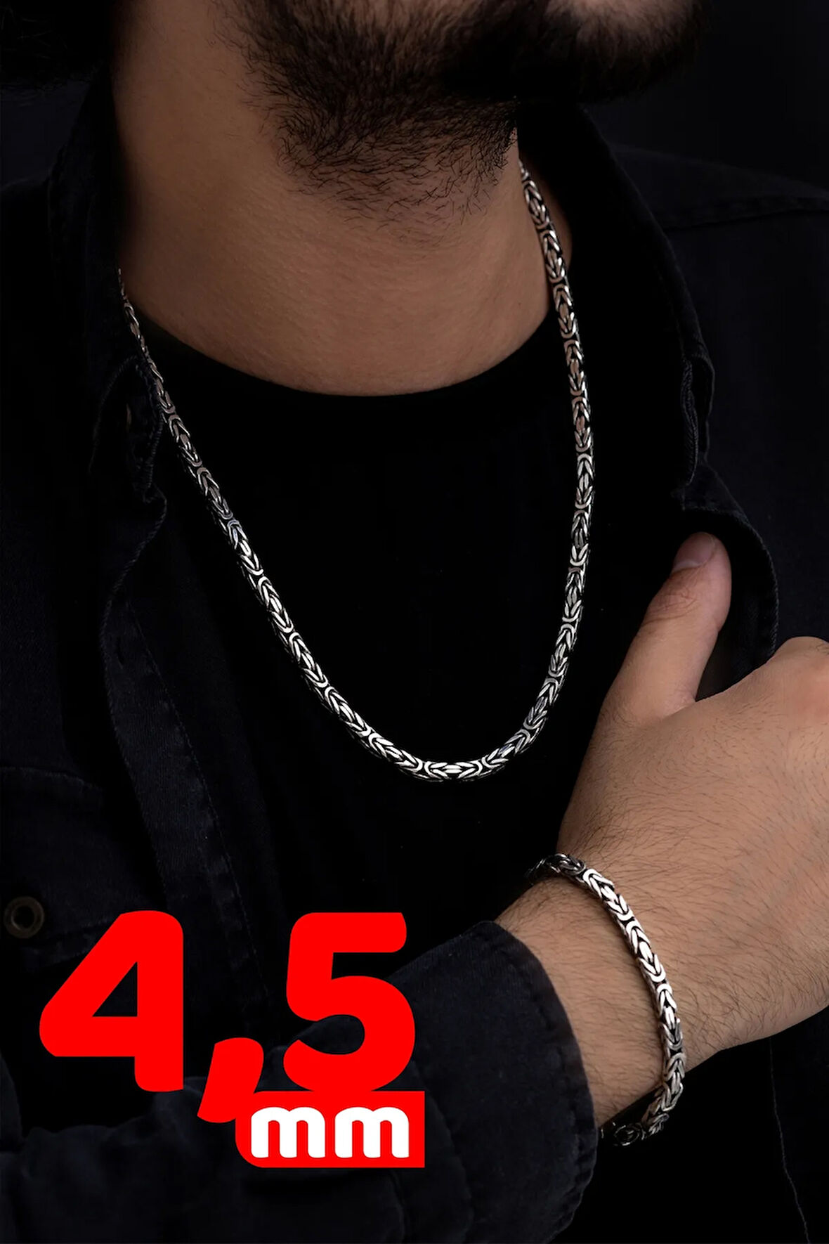 Erkek Gümüş Kolye Bileklik Set - 925 Ayar Gümüş Kare Kral Model Set