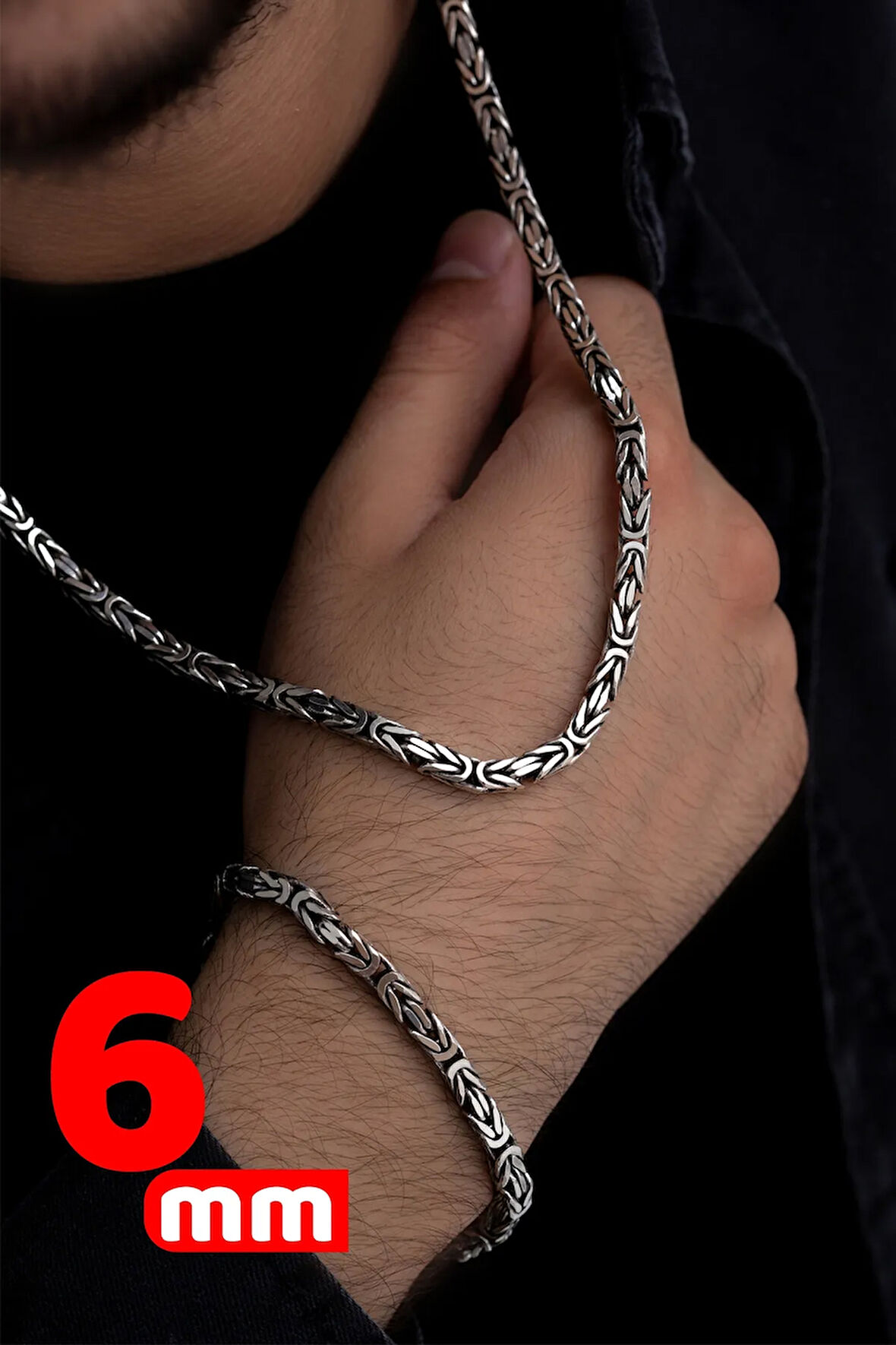 Erkek Gümüş Kolye Bileklik Set - 925 Ayar Gümüş Kare Kral Model Set