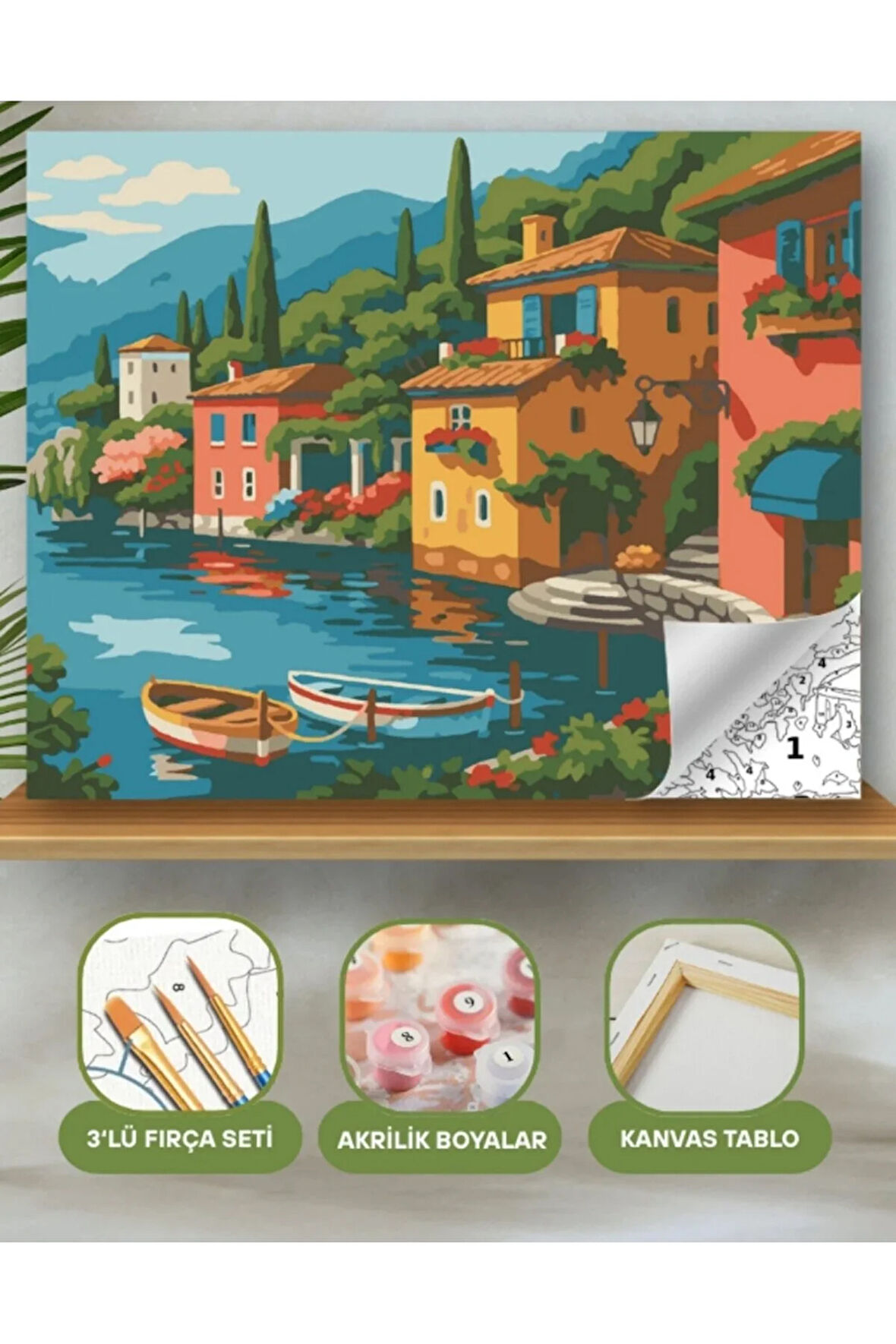 Sayılarla Boyama Seti 40x50 Cm (Çıtalı) Fırça Boya Dahil Numaralı Tuval Nehir Kenarı