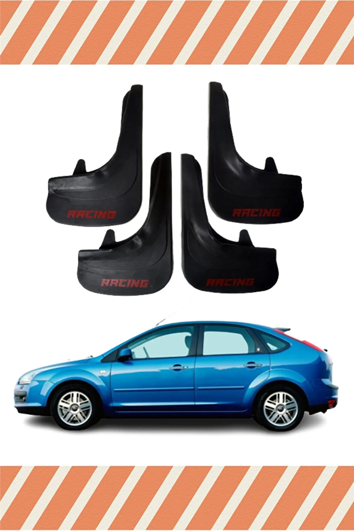 Ford Focus 2 Hb 2005-2011 Racing yazılı 4’lü tozluk çamurluk paçalık sportif görünüm