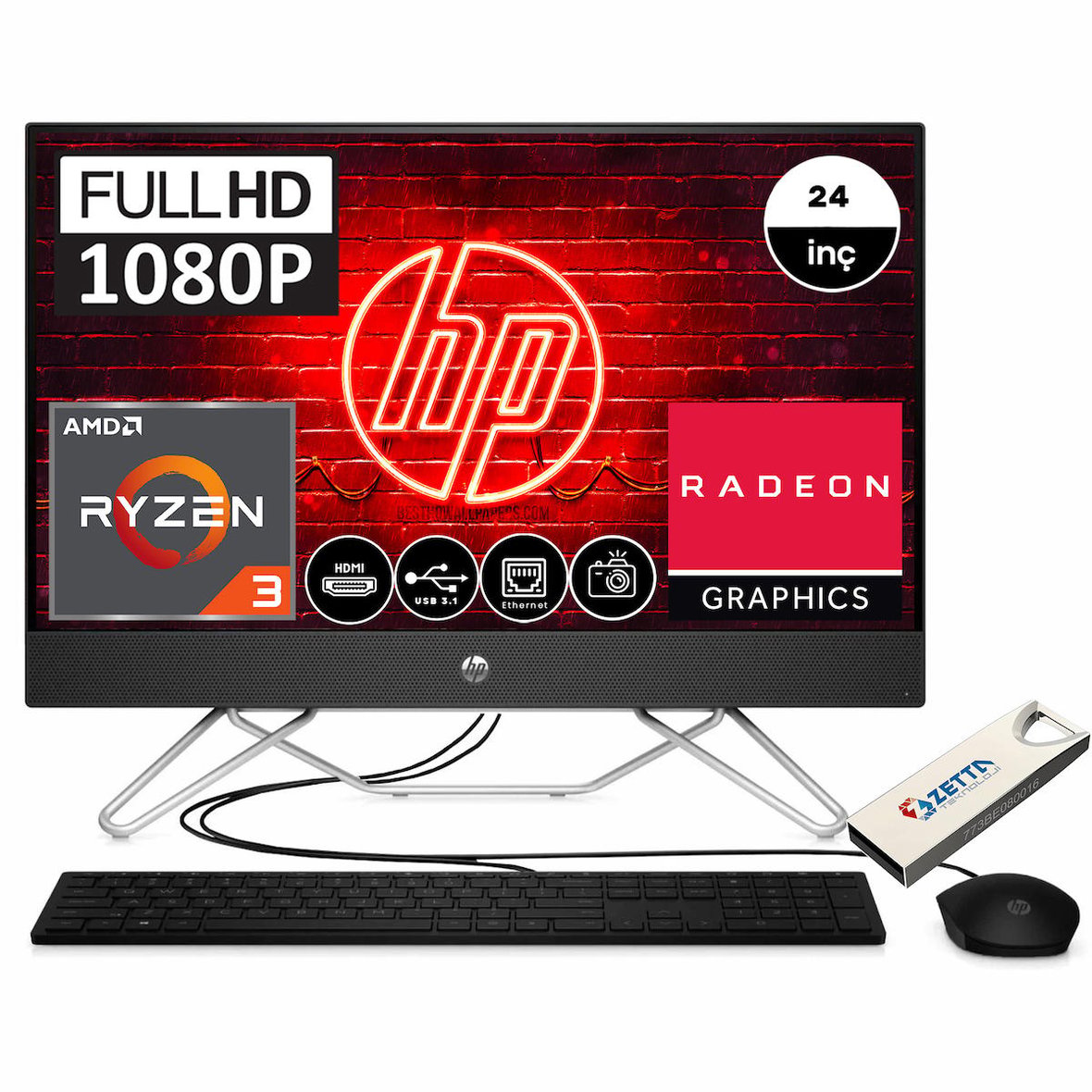 HP 24-CB0014NT AMD Ryzen 3 5300U 8GB 512GB SSD 23.8'' FHD Windows 11 ...