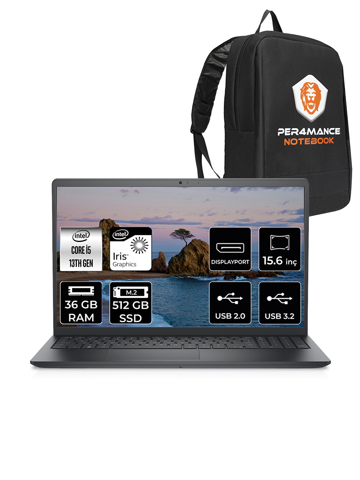 Dell Vostro 3530 Intel Core i5 1334U 36GB 512GB SSD 15.6" FHD FDOS Taşınabilir Bilgisayar & PER4 Çanta