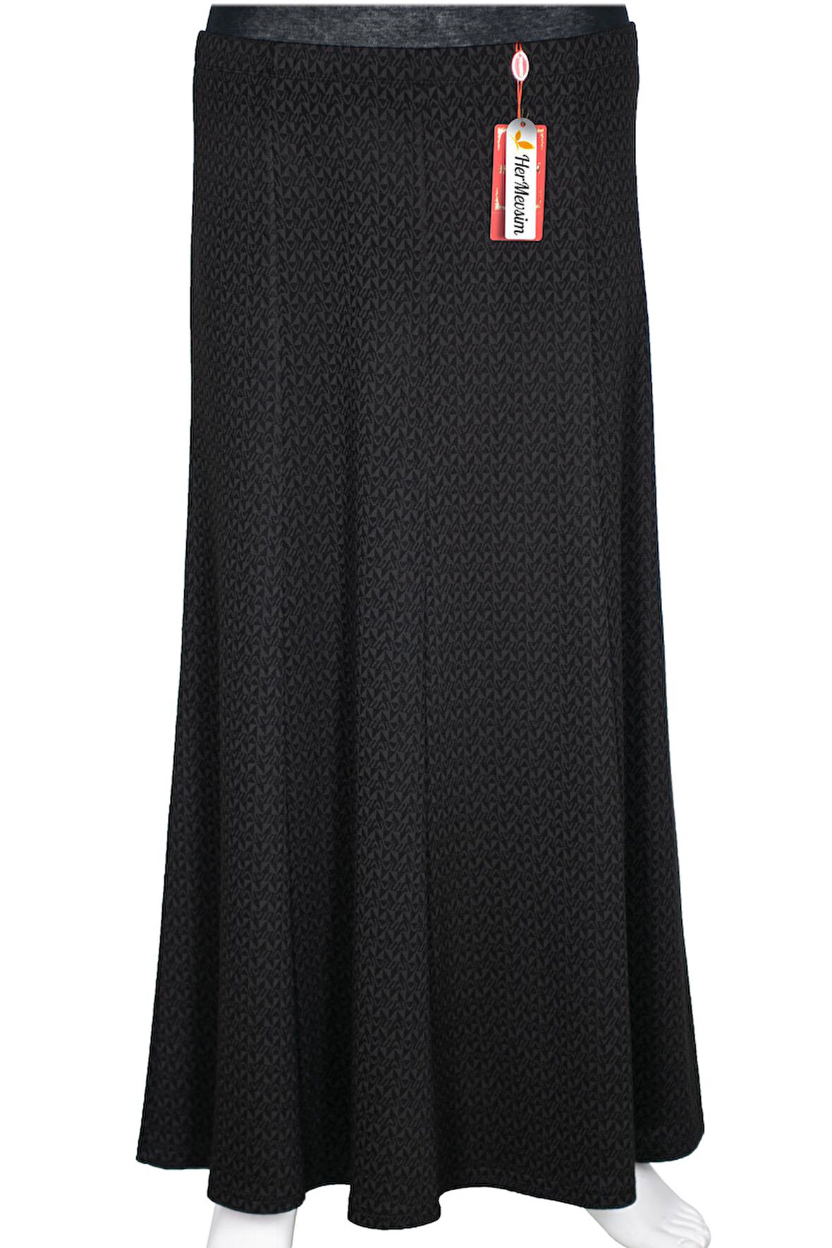 Hesna Kadın Efsun Kışlık Geo Baskılı 8 Parça Lastikli Siyah Etek