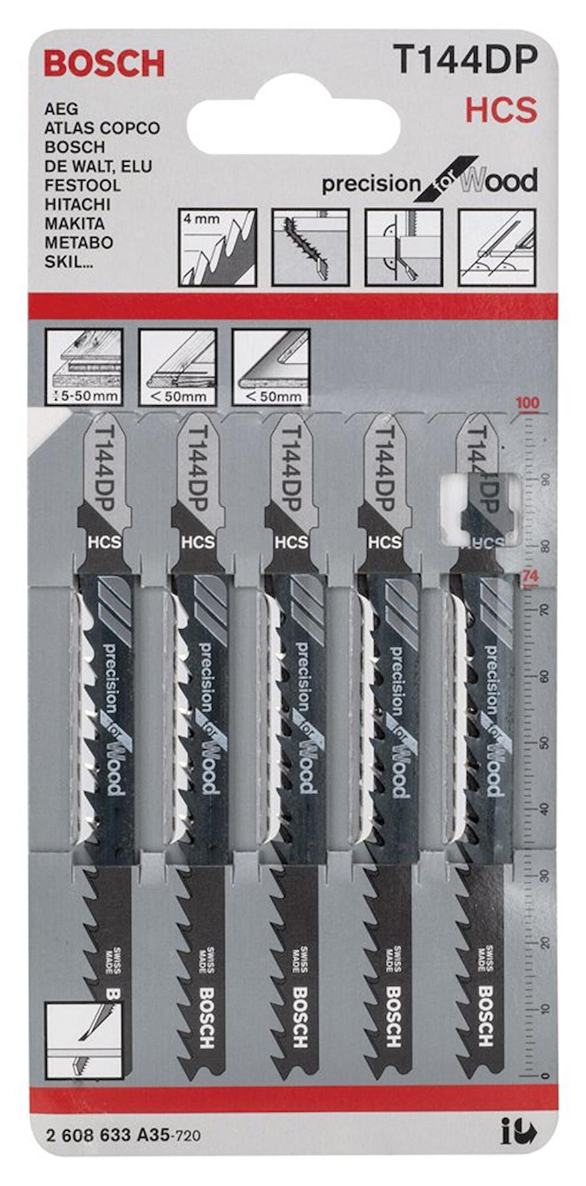 Bosch - Hassas Kesim Serisi Ahşap İçin T 144 DP Dekupaj Testeresi Bıçağı - 5'Li Paket