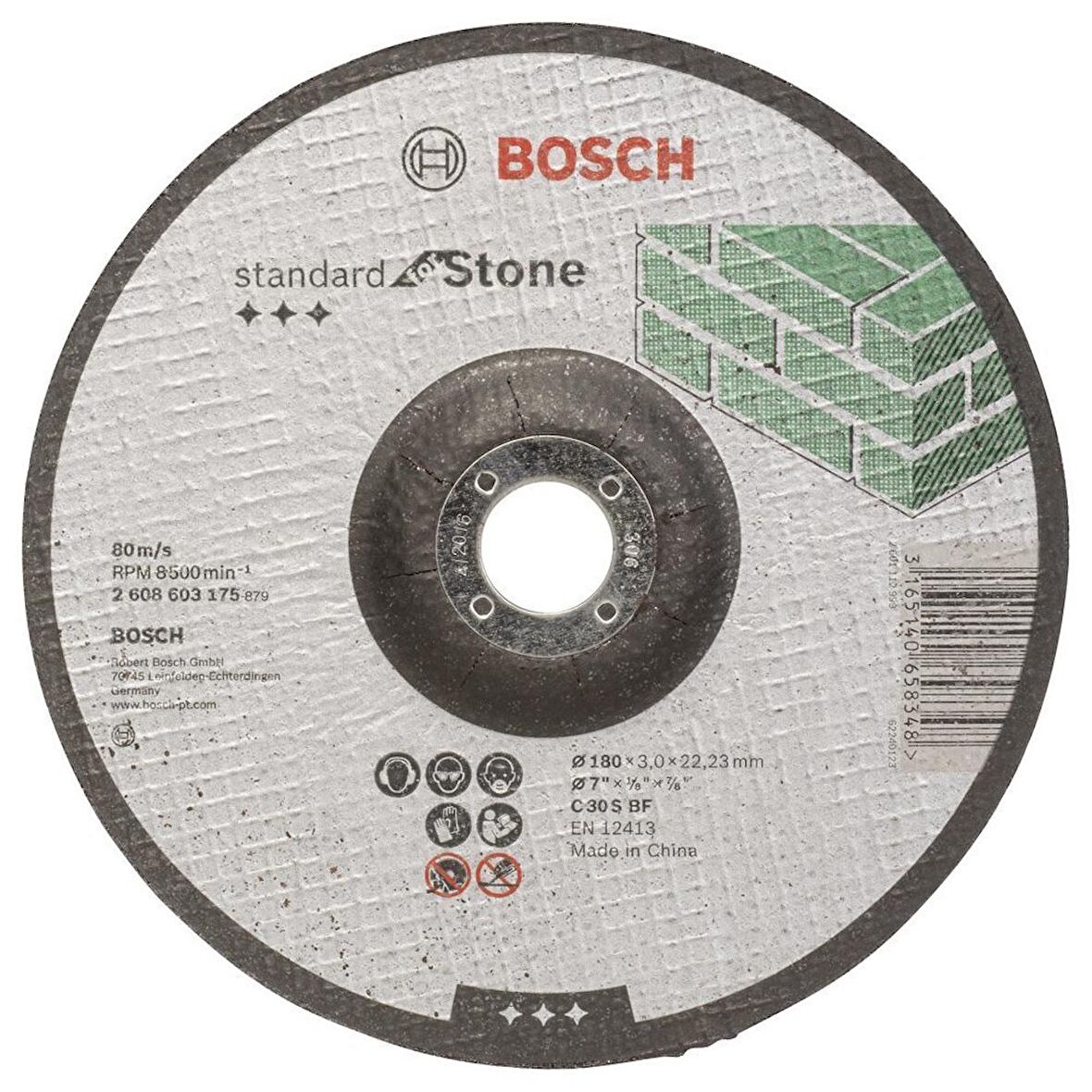 Bosch - 180*3,0 mm Standard Seri Bombeli Taş Kesme Diski (Taş)