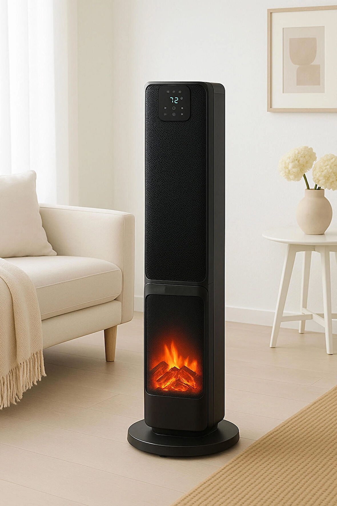 Hoogar German 2701 L Black OLED Şömineli Ekran Dijital Göstergeli Kule Tipi Seramik Fanlı Isıtıcı