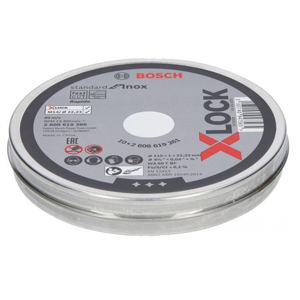 Bosch - X-LOCK - 115*1,0mm Standard Seri Düz Inox (Paslanmaz Çelik) Kesme Diski (Taş) - Rapido 10'lu