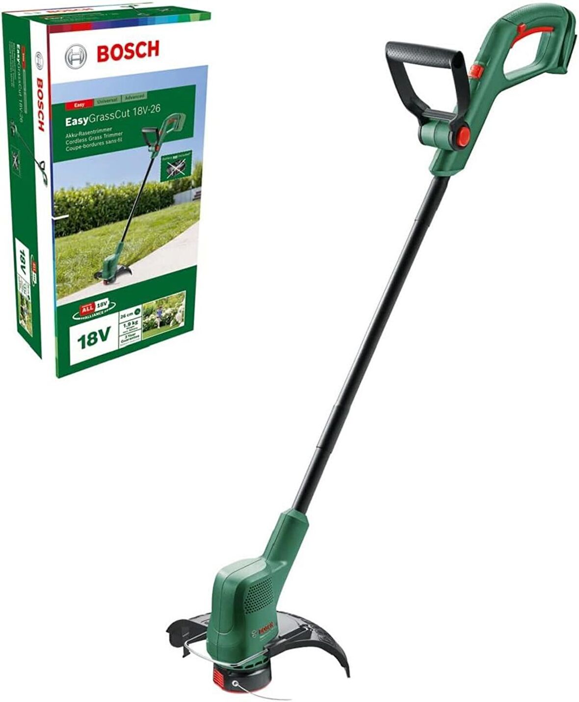 Bosch Akülü Kenar Kesme Makinesi EasyGrassCut 18V-26 (akü olmadan, 18 Volt sistemi, kesme çapİ: 26 cm, karton ambalajda)