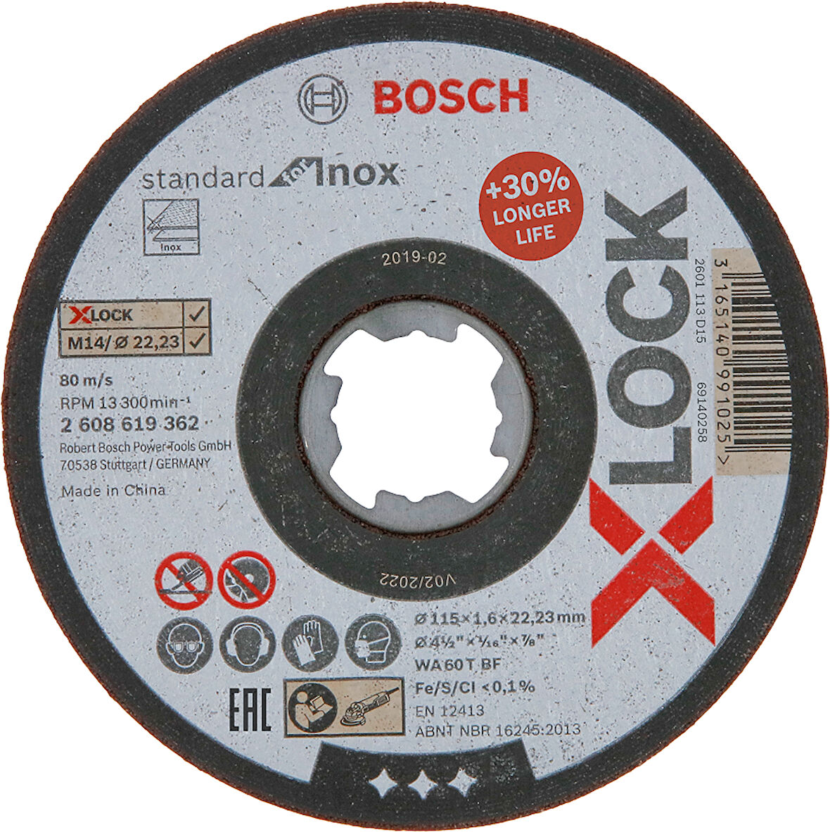 Bosch - X-LOCK - 115*1,6 mm Standard Seri Düz Inox (Paslanmaz Çelik) Kesme Diski (Taş)