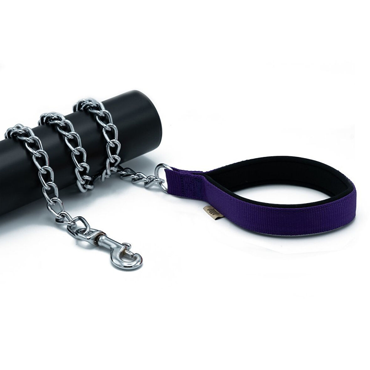 PETLOVEBUTİK Konforlu Dokumadan El Yapımı Zincirli Köpek Gezdirme Kayışı 4,5x80cm - Purple