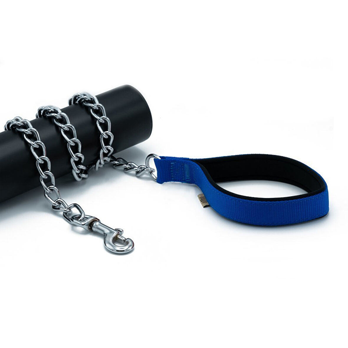 PETLOVEBUTİK Konforlu Dokumadan El Yapımı Zincirli Köpek Gezdirme Kayışı 4x110cm - Royal Blue