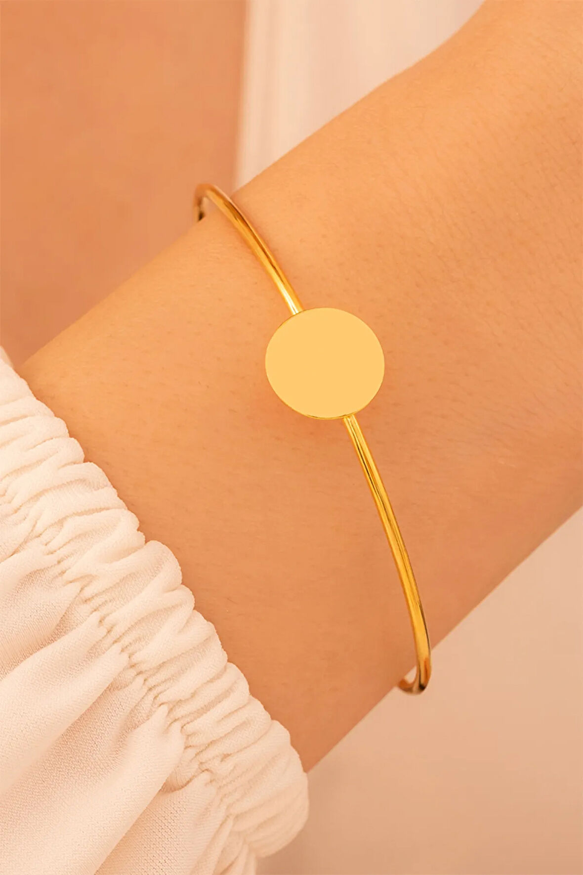 Kadın Gümüş Bileklik - El Yapımı Altın Kaplama Gümüş Yuvarlak Motifli Kadın Bileklik