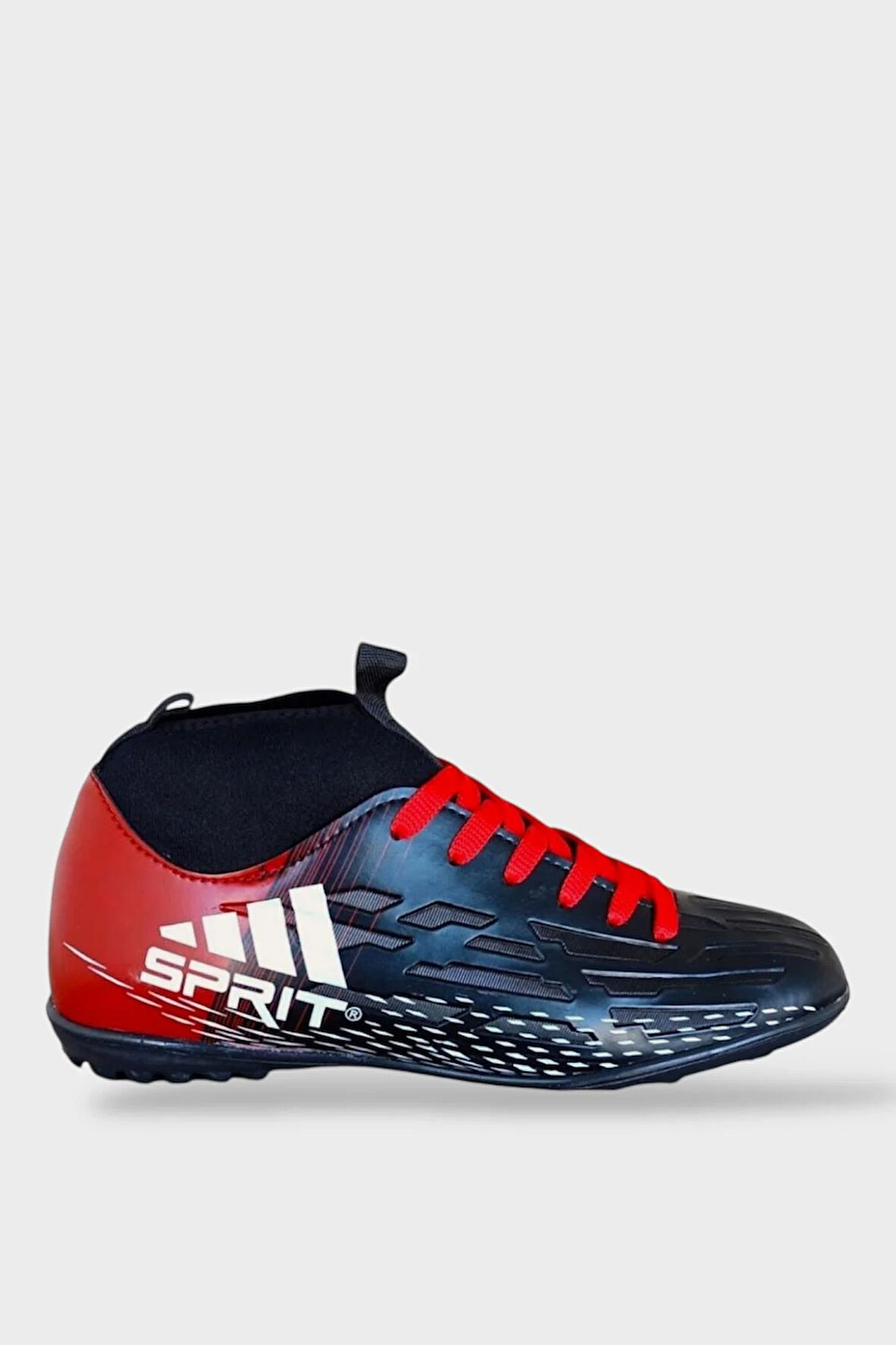 Çoraplı Bilekli Halı Saha Krampon Futbol Ayakkabısı SİYAH - KIRMIZI