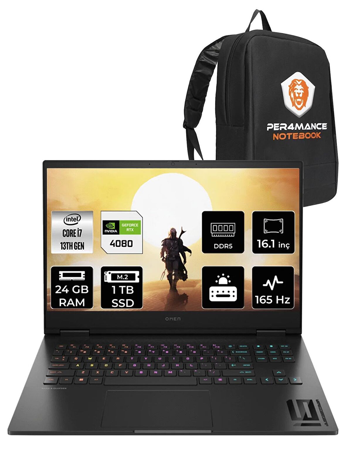 HP OMEN 16  i7-13700HX 24GB RAM 1TB SSD RTX4080/12GB 165HZ 16.1 FHD FDOS 81T48EA & PER4 ÇANTA
