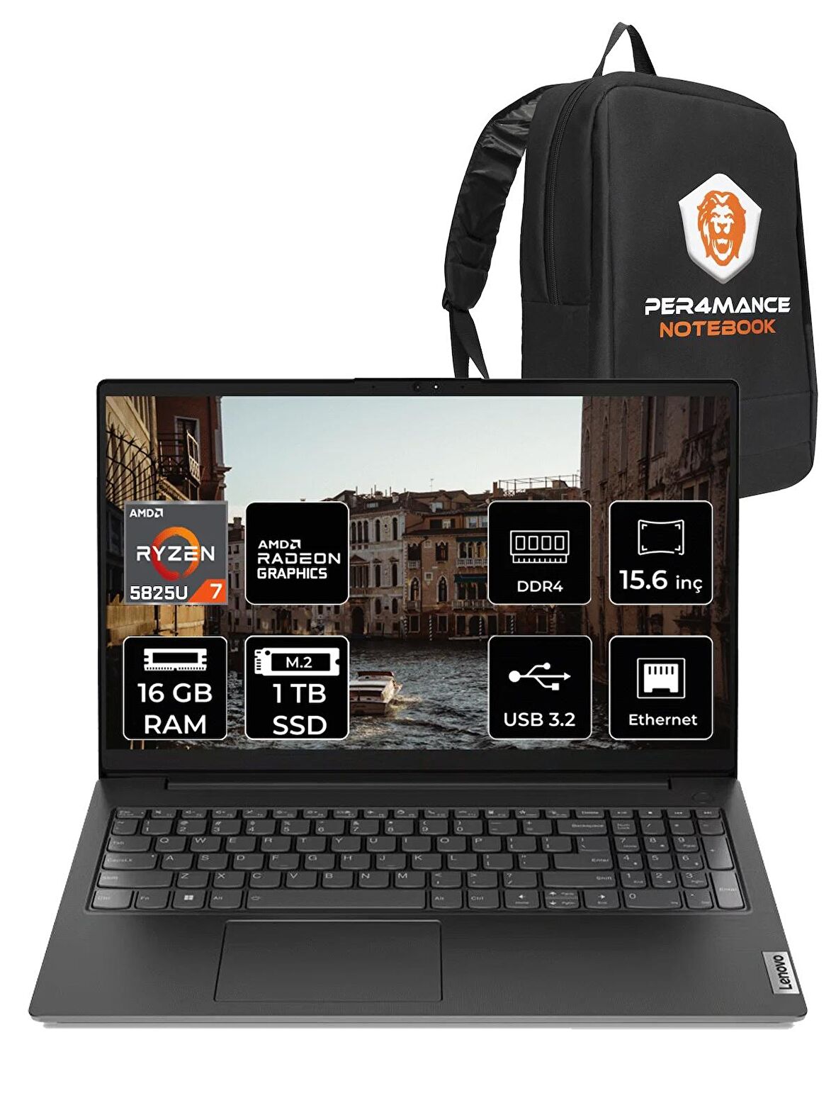 Lenovo V15 G3 Amd R7 5825U 16GB 1TB SSD 15.6" FHD FDOS 82TV004MTX & PER4 ÇANTA