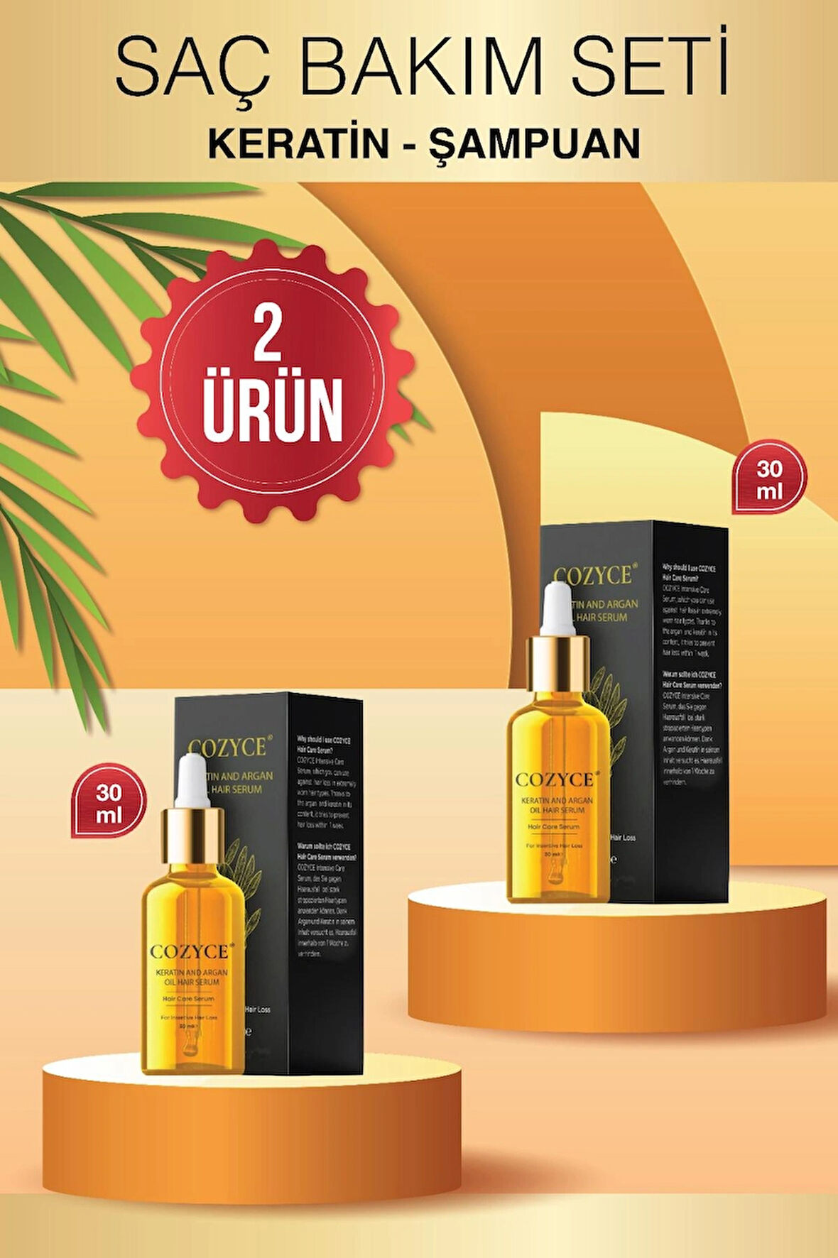 Cozyce Keratin & Argan Yağlı Aşırı Yıpranmış Saçlar Hızlı Uzayan Saç Bakım Serumu 2 Adet