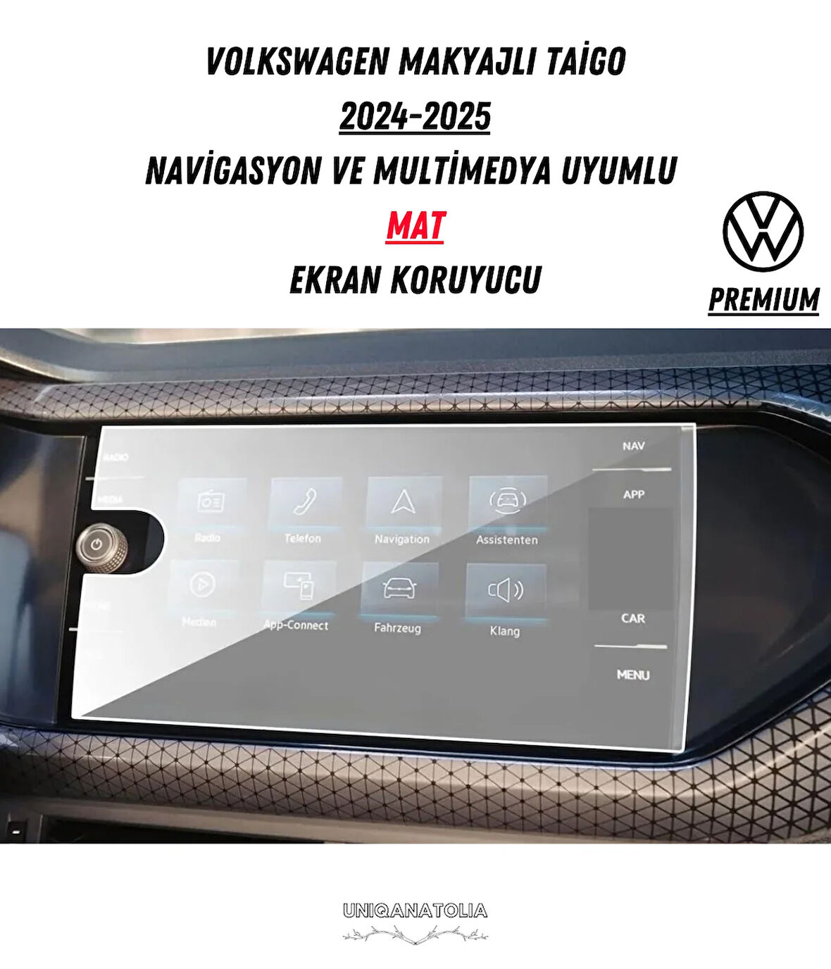 Volkswagen Makyajlı Taigo 2024-2025 Navigasyon ve Multimedya Uyumlu Mat Ekran Koruyucu
