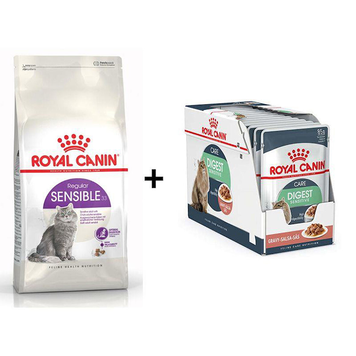 Royal Canin Sensible 33 Kuru Kedi Maması 15 kg + 12 Adet Royal Canin Digest Sensitive Konserve Kedi Maması 85 Gr 