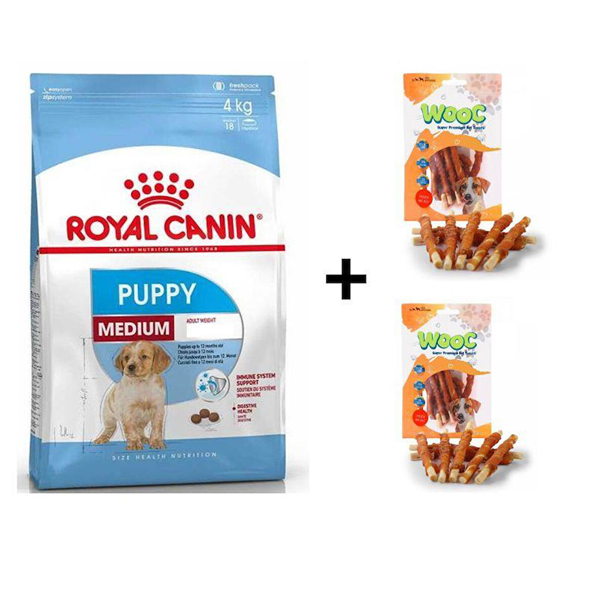 Royal Canin Orta Irk Yavru Kuru Köpek Maması 4 kg + 2 Adet Wooc Ödül 80 Gr 