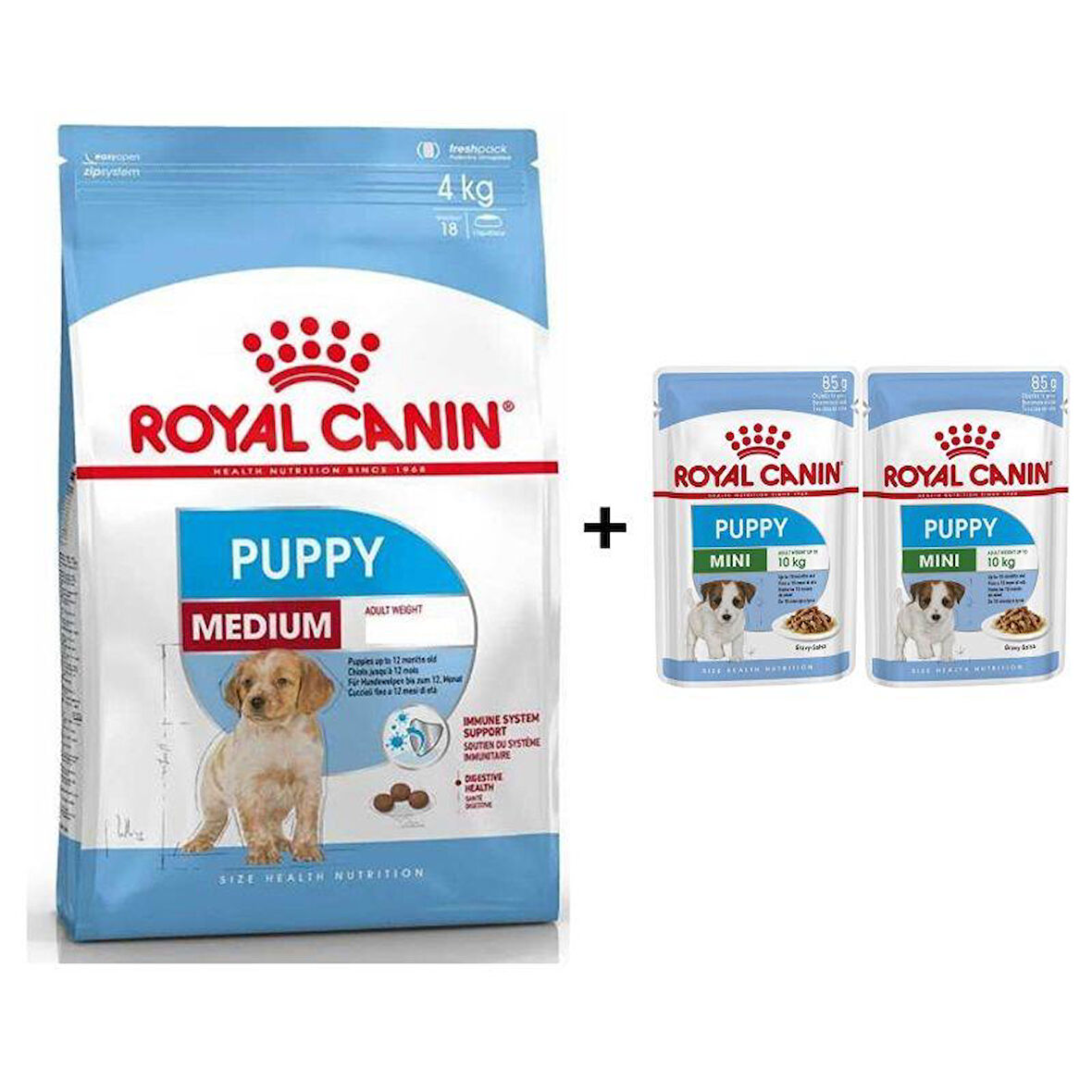 Royal Canin Orta Irk Yavru Kuru Köpek Maması 4 kg + 2 Adet Yaş Mama Hediye