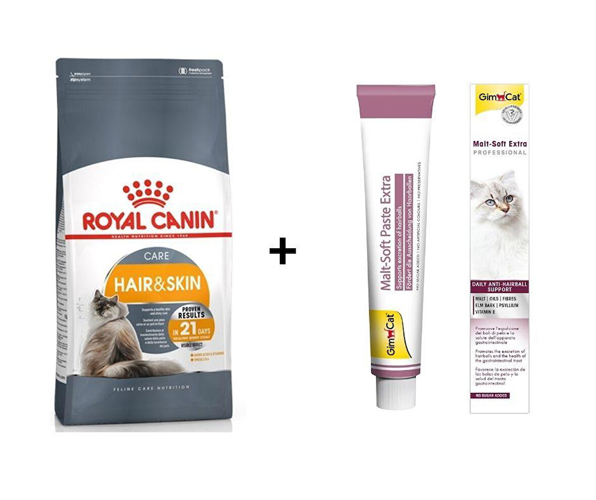 Royal Canin Hair Skin  Deri Ve Tüy Sağlığı Kedi  Maması 2 Kg + Gimcat Malt 100 Gr