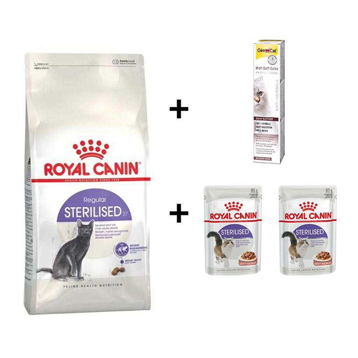 Royal Canin Sterilised Kısırlaştırılmış Kedi Maması 2 Kg + 2 Adet RC Yaş Mama 85 gr + 20 gr GimCat Malt 