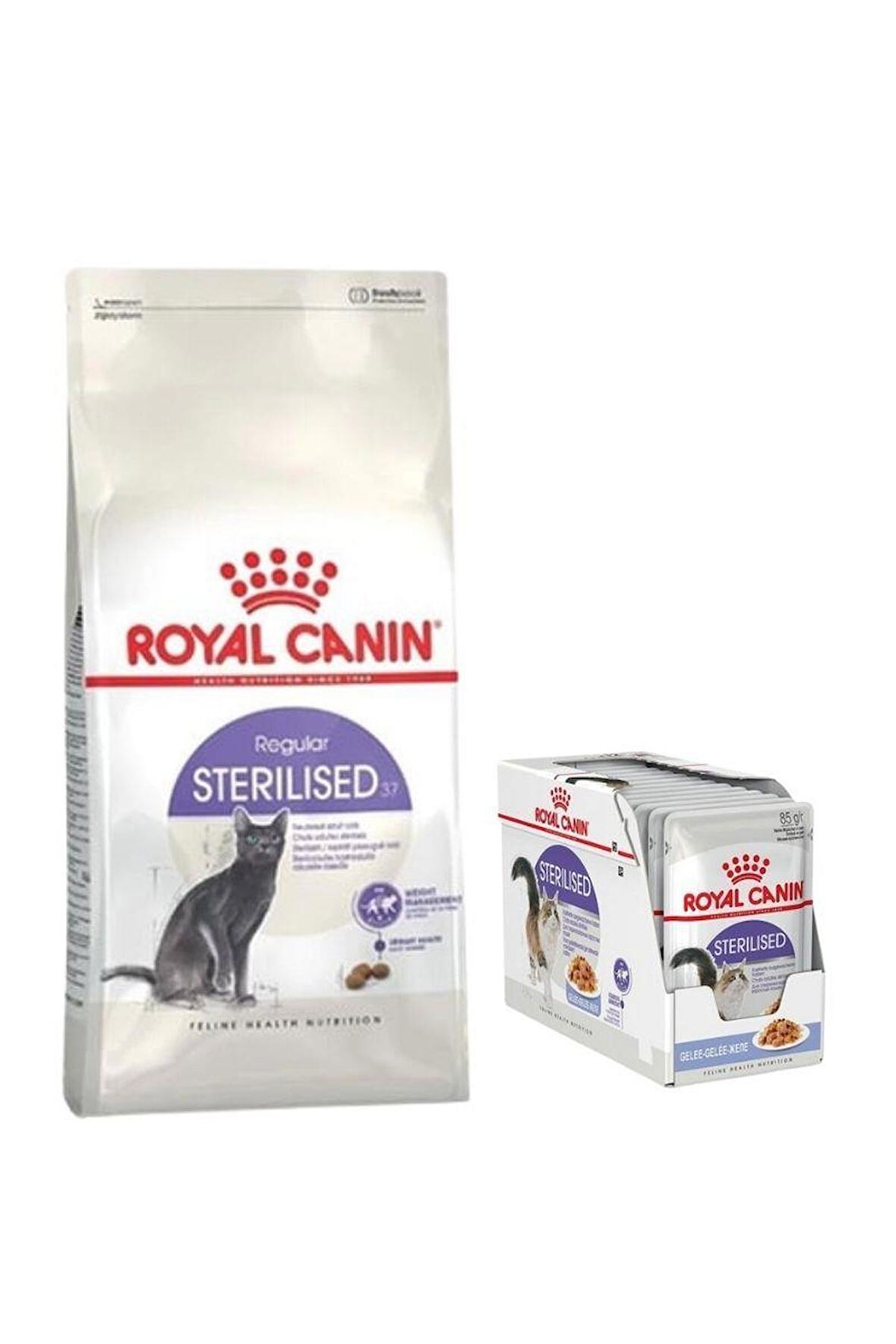 Royal Canin Sterilised 37 Kısırlaştırılmış Yetişkin Kedi Maması 15 Kg, Royal Canin Sterilised Jelly Yaş Mama x 12 Adet