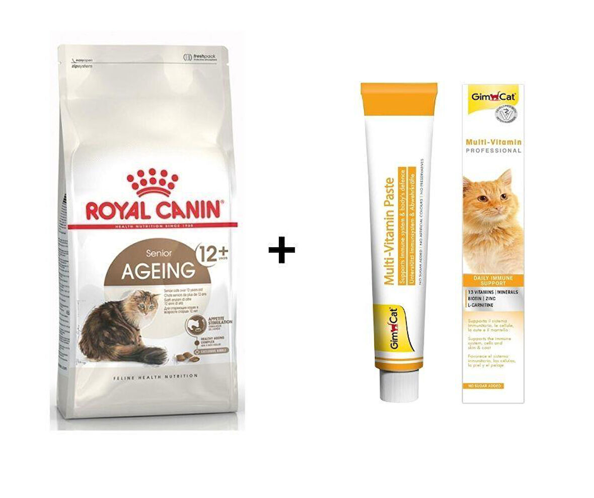 Royal Canin Ageing 12+ Yaşlı Kuru Kedi Maması 2 kg + Gimcat Multivitamin 100 Gr
