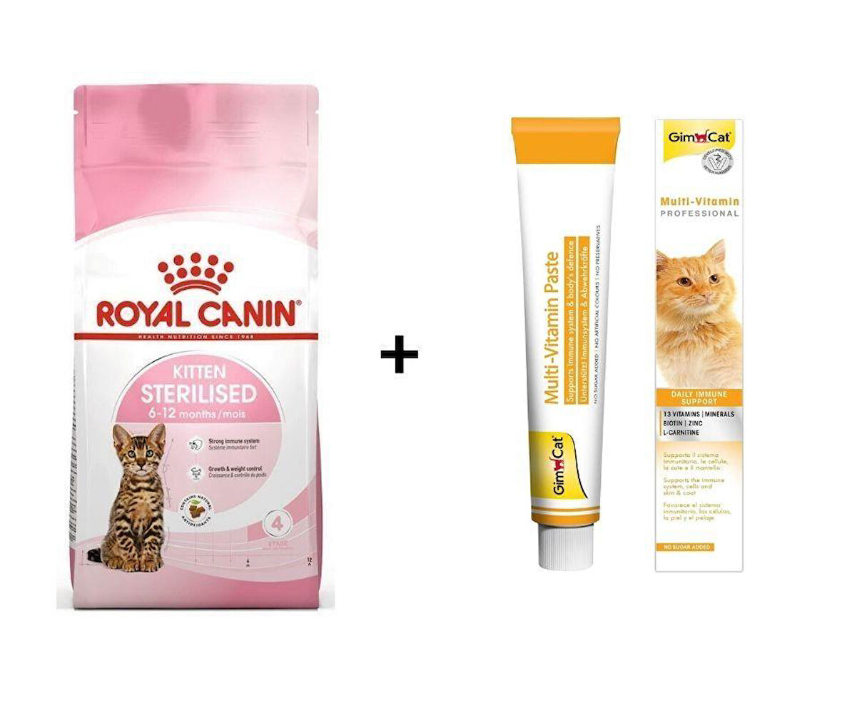 Royal Canin Kitten Sterilised Kısırlaştırılmış Yavru Kedi Maması 2 Kg + Gimcat Multivitamin 100 Gr