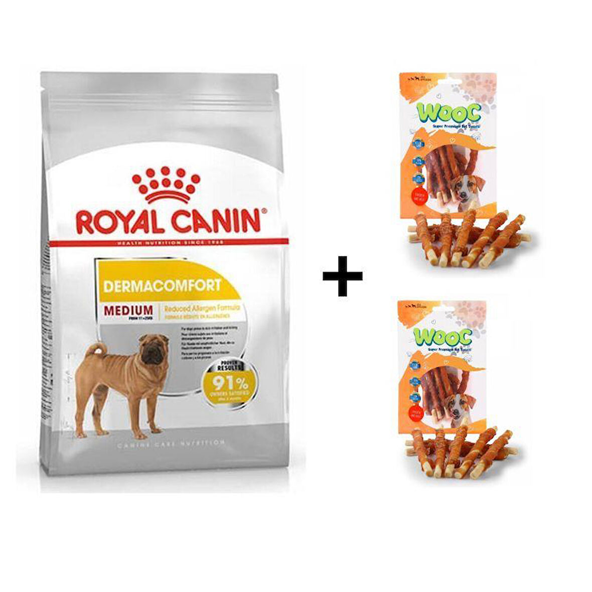 Royal Canin Medium Dermacomfort Yetişkin Köpek Maması 12 Kg  + 2 Adet Wooc Ödül 80 Gr 