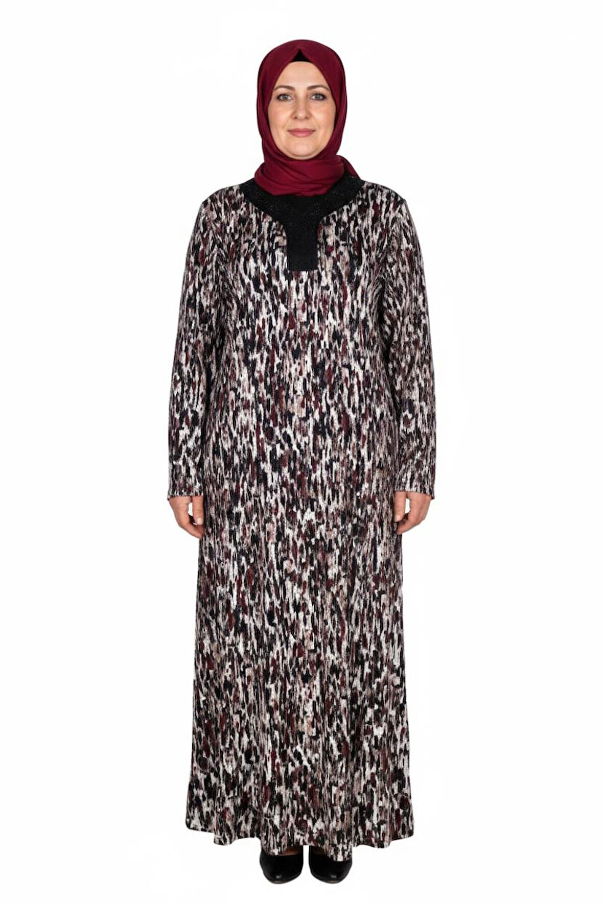 Hesna Kadın Minel Battal Beden Kuplu Boydan Siyah Elbise Desen 30