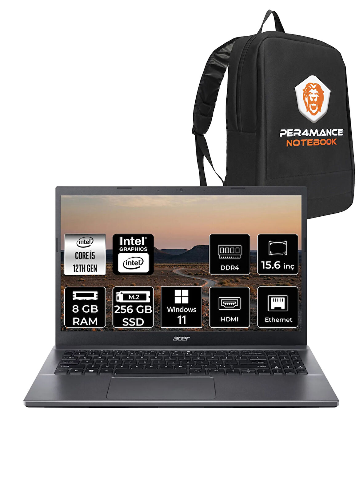 Acer Extensa 15 EX215-55 i5-1235U 8GB RAM 256GB SSD 15.6'' FHD W11P Dizüstü Bilgisayar & PER4 ÇANTA