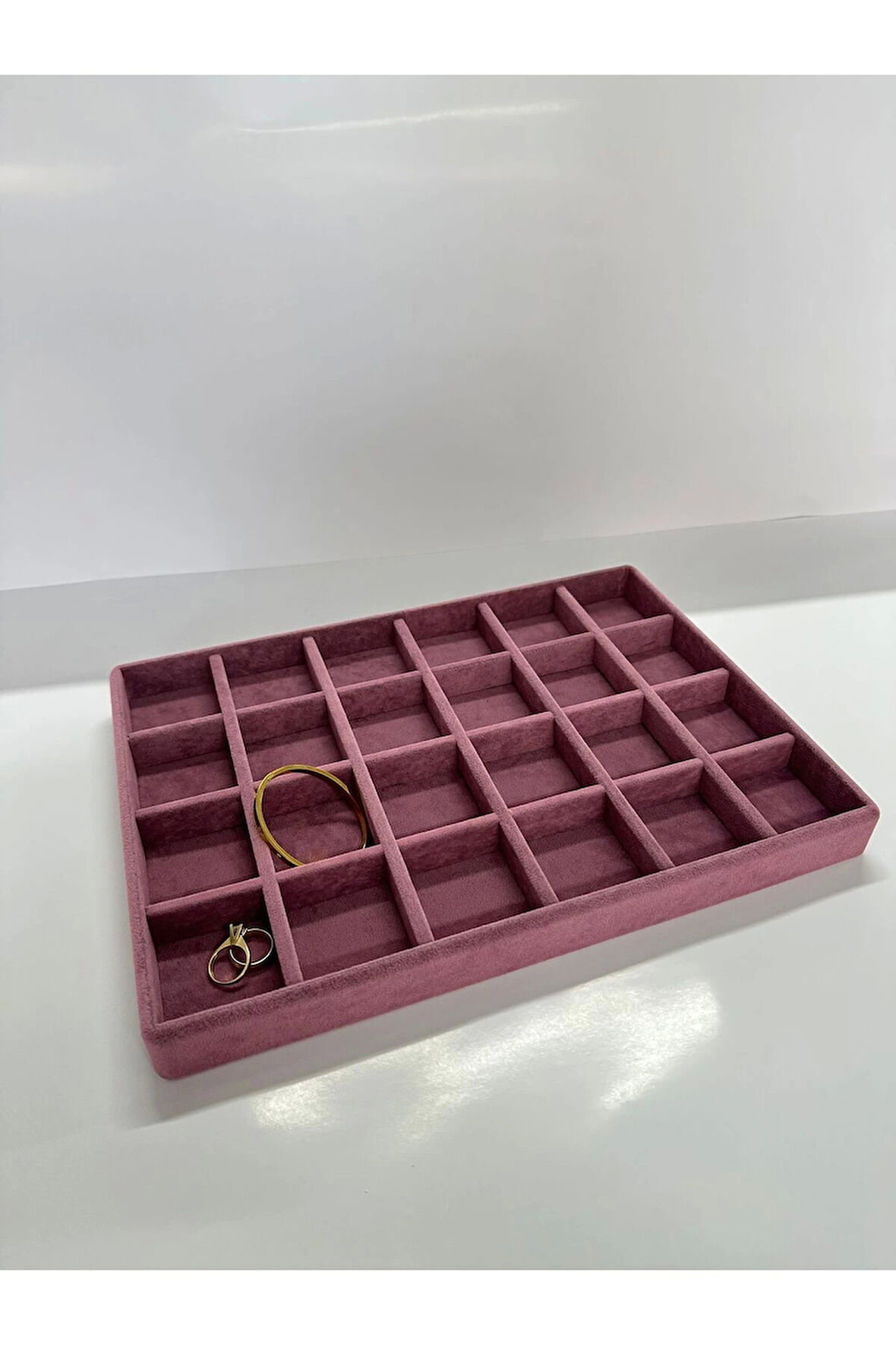 Yerli Üretim Süet Kumaş Bordo Renk 34 Cm / 24 Cm 24 Bölmeli Çekmece Içi Takı Standı