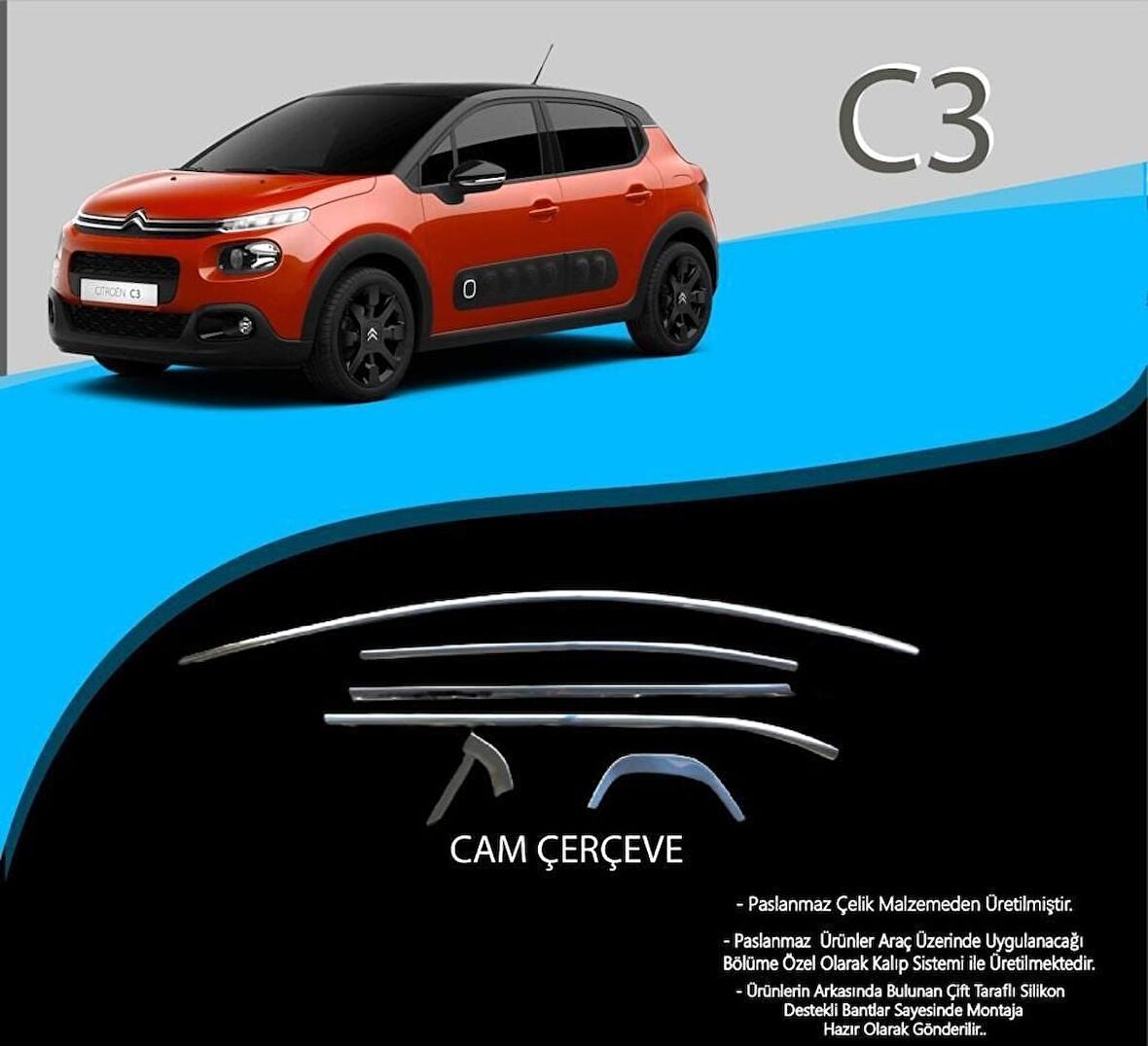 Citroen C3 Krom Cam Çerçevesi 12 Parça