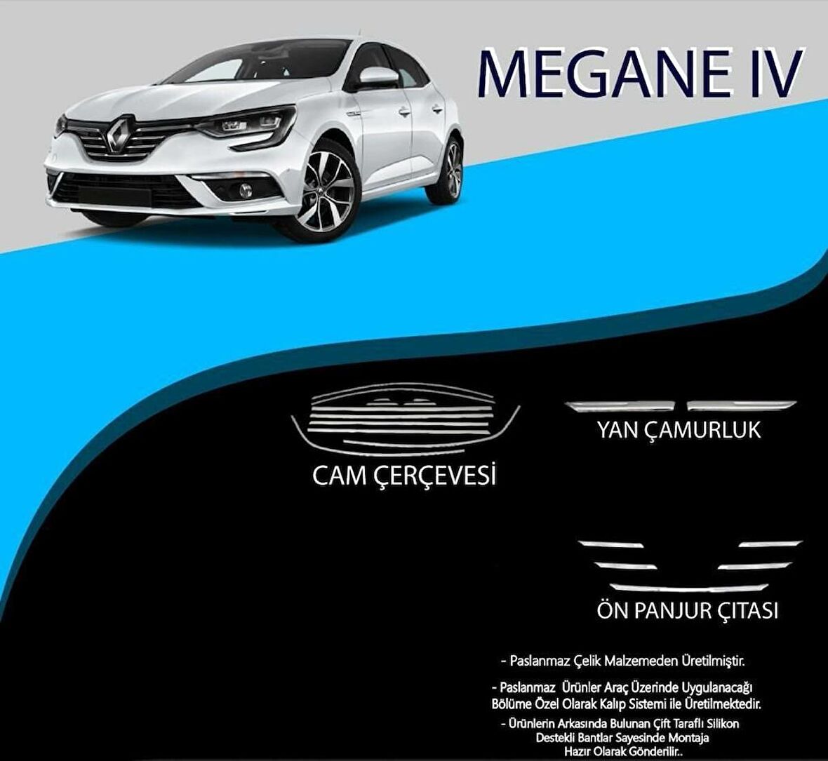 Renault Megane 4 Cam Çerçevesi-Yan Çamurluk-Ön Panjur Çıtası Set