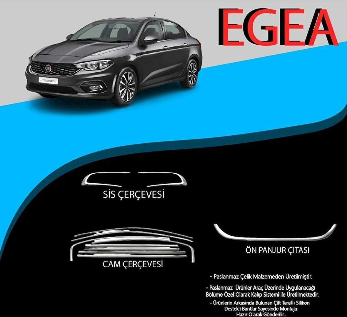 Fiat Egea Cam Çerçevesi-Sis Çerçevesi-Ön Panjur Çıtası Krom Set 2021 Model