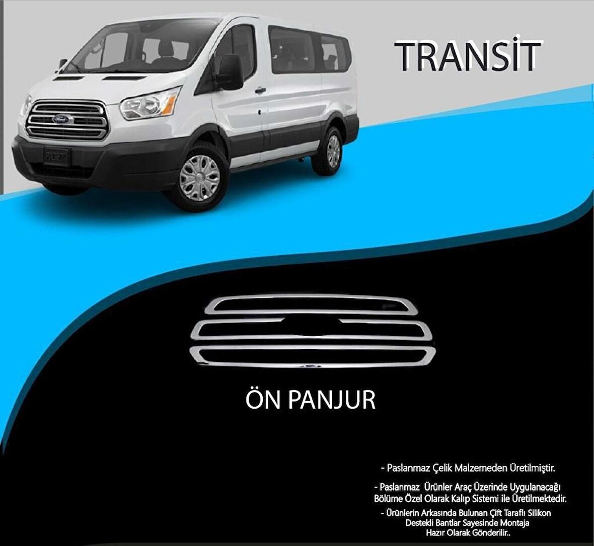 Ford Transit Krom Ön Panjur Krom Çıta 3 Prç.