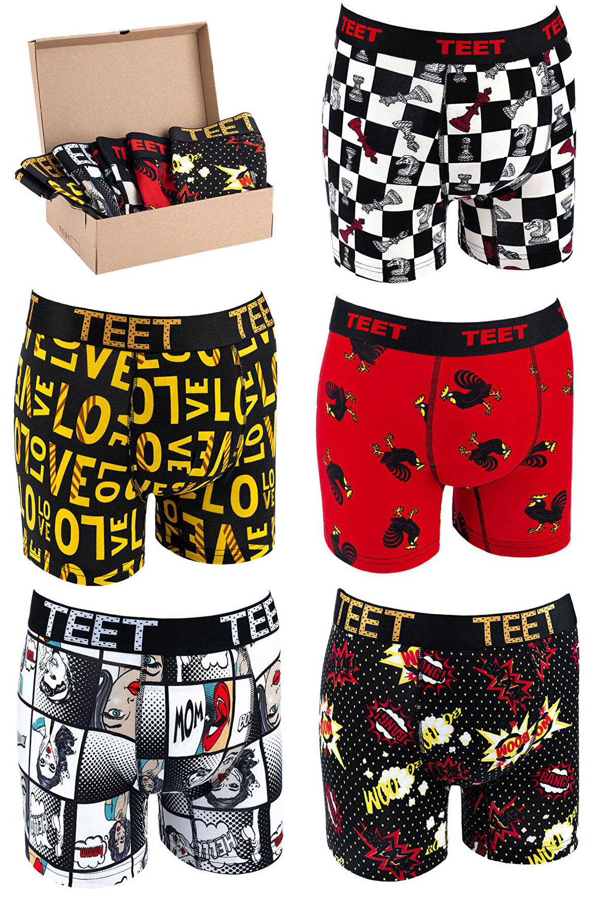 TEET Erkek Boxer Pamuklu Desenli DeLuxe 5'li Set