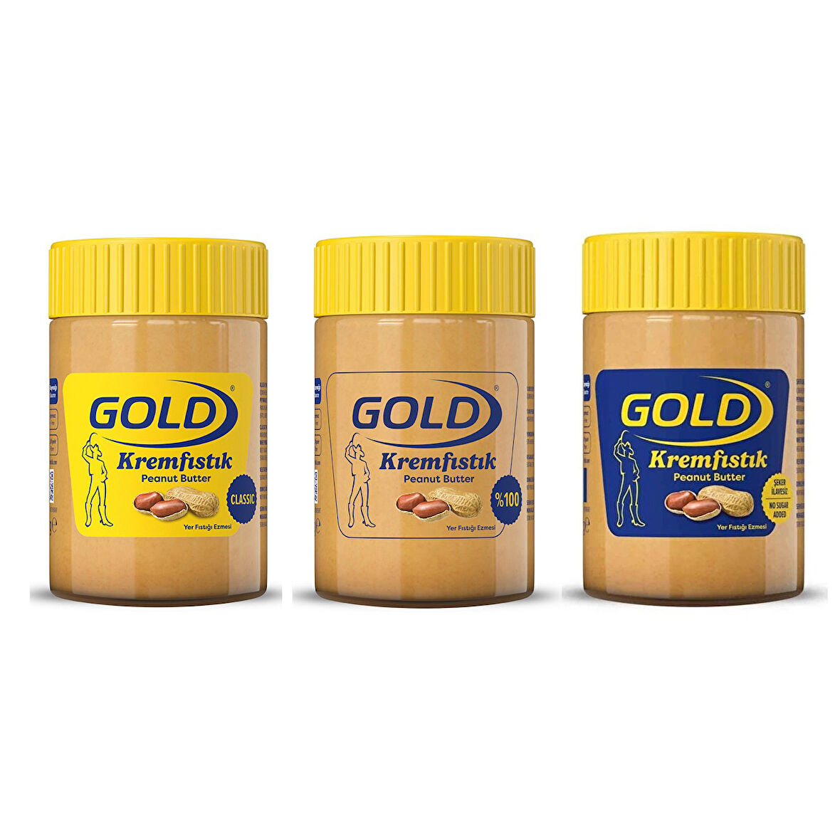 Gold Fıstık Ezmesi 340 gr 3 lü Karma Paket / Classic - Şekersiz - %100